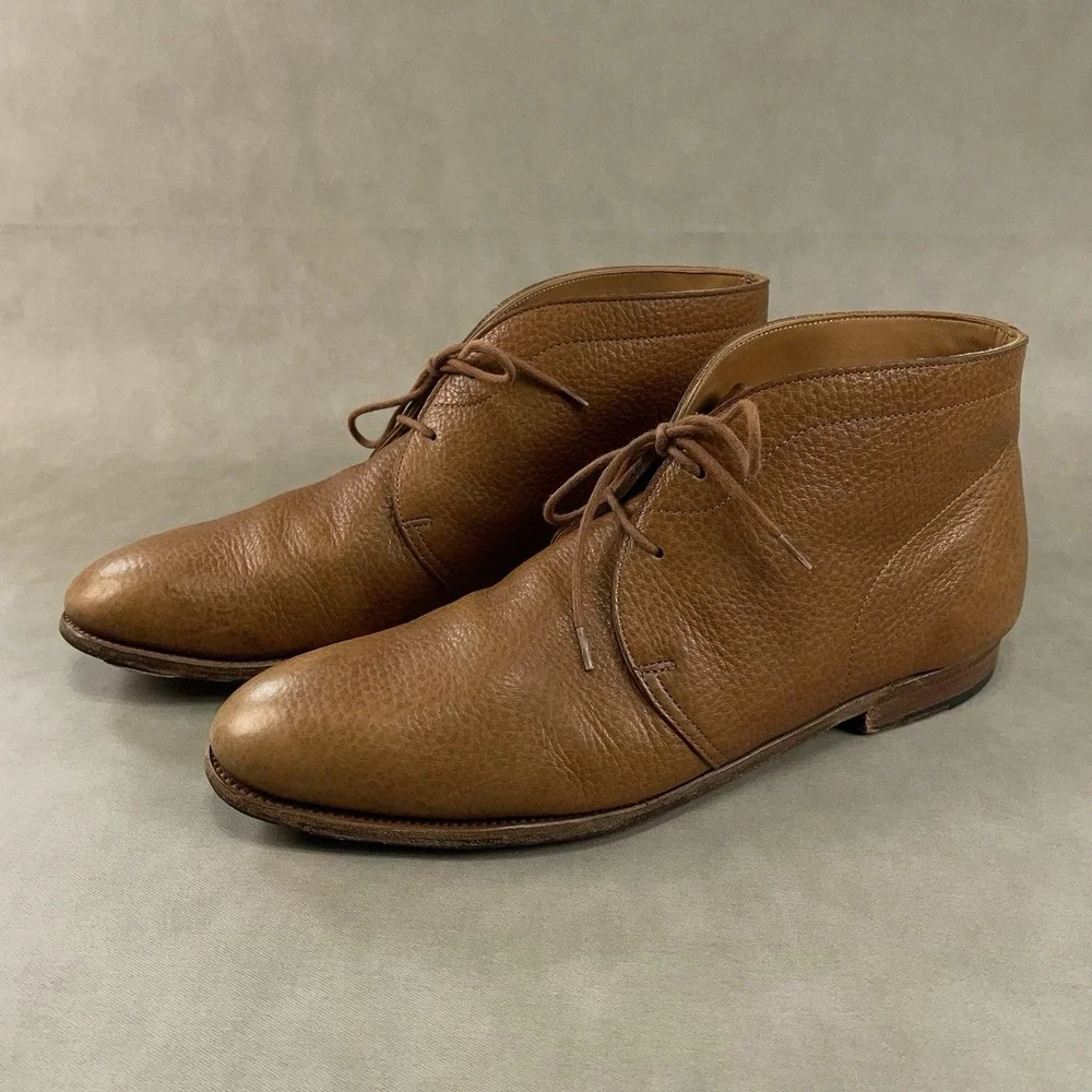 John Lobb Brown Grain Leather Elmer Chukka Boot UK 7.5 E US 8.5 D ($1,465)